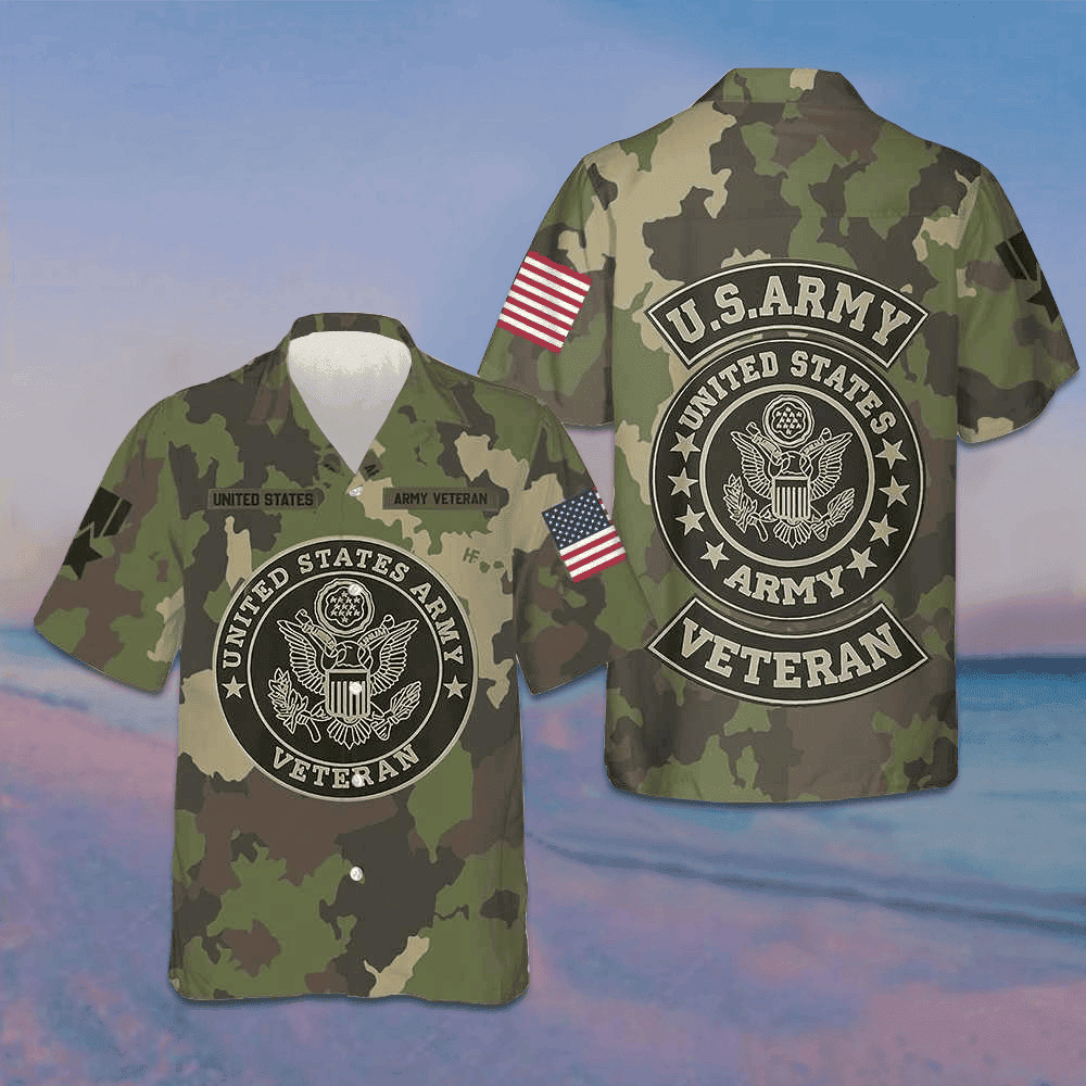 US Army Veteran Hawaiian Shirt Camouflage Button Up Shirt Gifts For Army Veteran – Moonbestprint