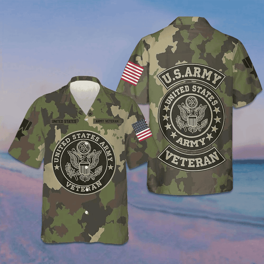 US Army Veteran Hawaiian Shirt Camouflage Button Up Shirt Gifts For Army Veteran – Moonbestprint