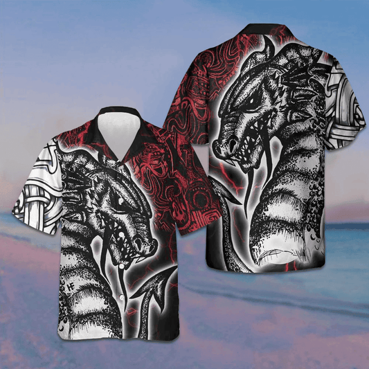 Red Tattoo Dragon Hawaiian Shirt Men's Button Down Shirts For Summer Gifts For Son – Moonbestprint