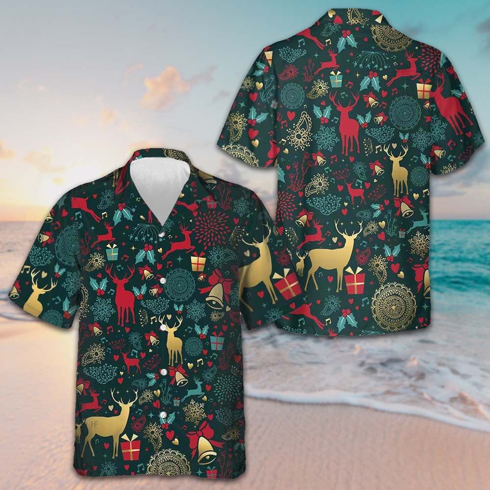 Christmas Golden Reindeer Pattern Hawaiian Shirt Adult Christmas Shirt Gifts For Your Boyfriend – Moonbestprint