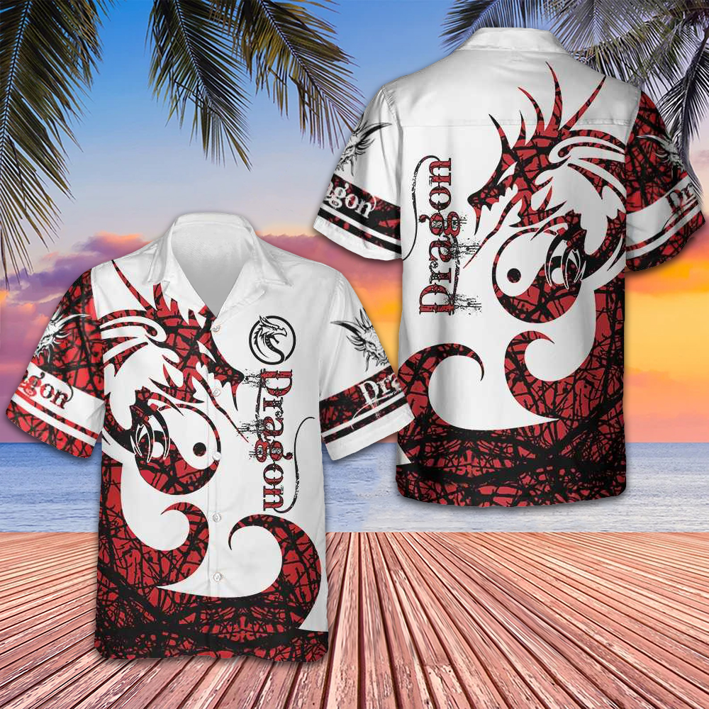 Dungeon Dragon Tattoo Hawaiian Shirt White And Red Chinese Dragon Shirt Gift For Him – Moonbestprint