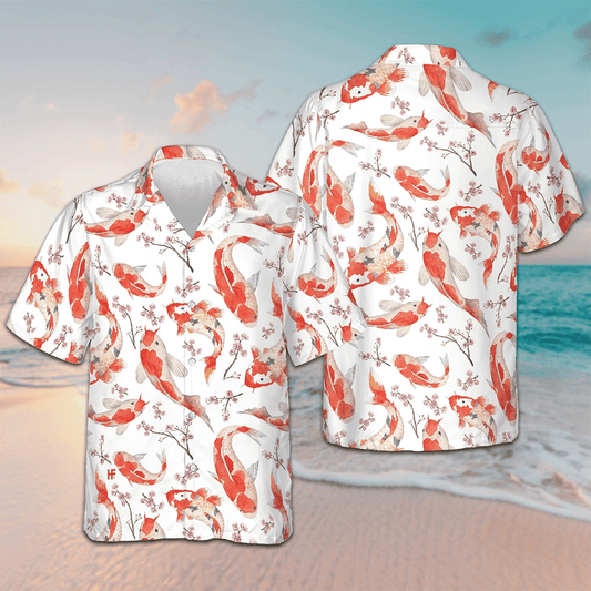 Koi Fish And Cherry Blossom Hawaiian Shirt Men's Beach Button Up Gifts For Koi Lovers – Moonbestprint