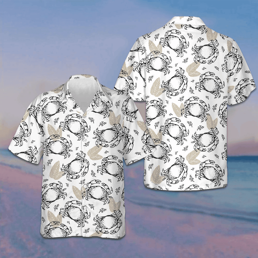 Pattern With Crabs And Leaves Hawaiian Shirt Summer Button Up Shirts Men's Gifts For Crab Lovers – Moonbestprint
