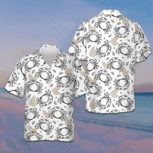 Pattern With Crabs And Leaves Hawaiian Shirt Summer Button Up Shirts Men's Gifts For Crab Lovers – Moonbestprint