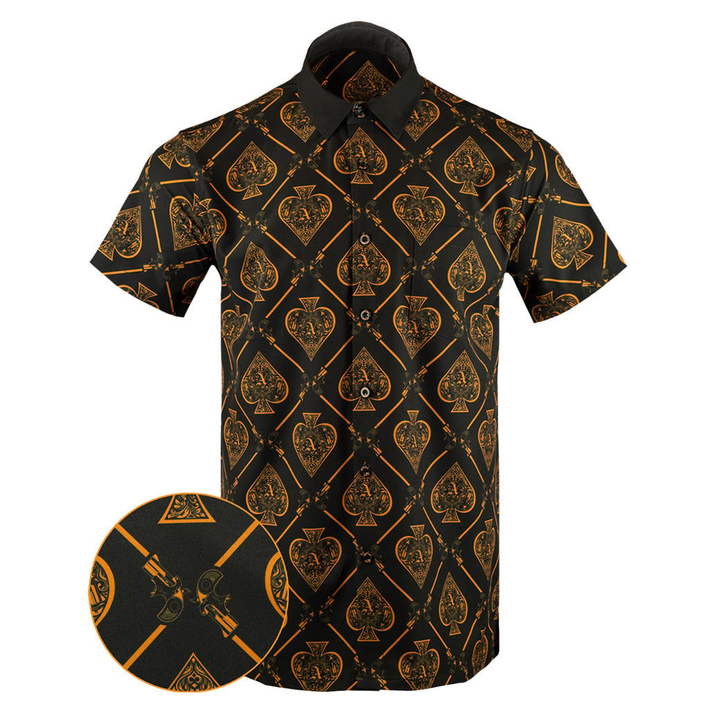 Ace Gold Button Down Shirt Gun Print Hawaiian Shirt Christmas Gifts For Dad – Moonbestprint