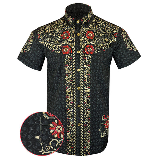 Los Charro Black Button Down Shirt Gun Print Hawaiian Shirt Birthday Gift Ideas For Son – Moonbestprint