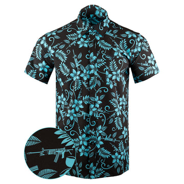 Hulu Black Cyan Button Down Shirt Tactical Tropical Print Shirt Birthday Present For Dad – Moonbestprint