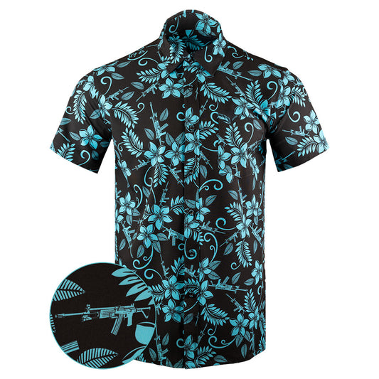 Hulu Black Cyan Button Down Shirt Tactical Tropical Print Shirt Birthday Present For Dad – Moonbestprint