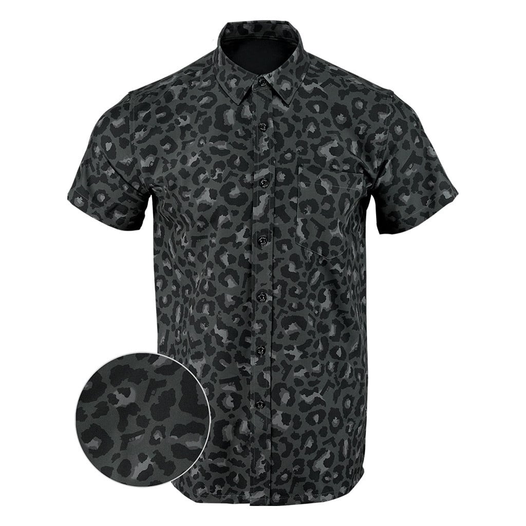 Leopard Black Button Down Shirt Tactical Hawaiian Shirt Good Gifts For Gun Lovers – Moonbestprint