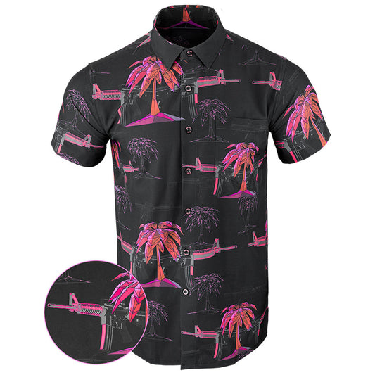 Palm V2 Black Button Down Shirt Tactical Shirt Hawaii Style Gifts For Brother In Law – Moonbestprint