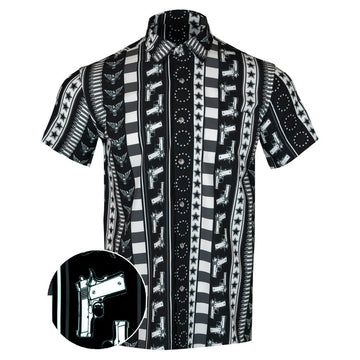 Independence Black White Button Down Shirt Gun Print Hawaiian Shirt Gun Lovers Gifts – Moonbestprint