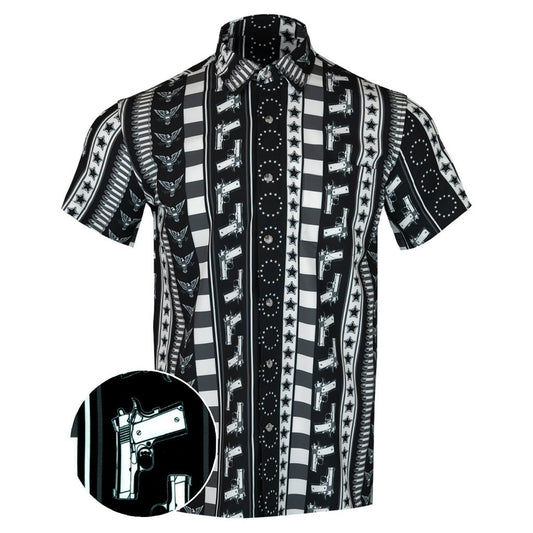 Independence Black White Button Down Shirt Gun Print Hawaiian Shirt Gun Lovers Gifts – Moonbestprint