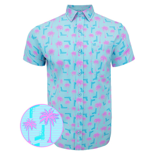 Rising Palm Blue Pink Button Down Shirt Hawaiian Tactical Button Down Gifts For Dudes – Moonbestprint