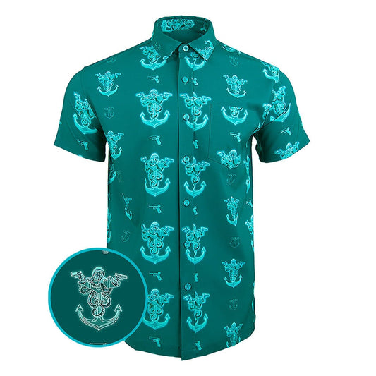 Glocktopus Teal Button Down Shirt Concealed Carry Hawaiian Shirt Presents For Boyfriend – Moonbestprint
