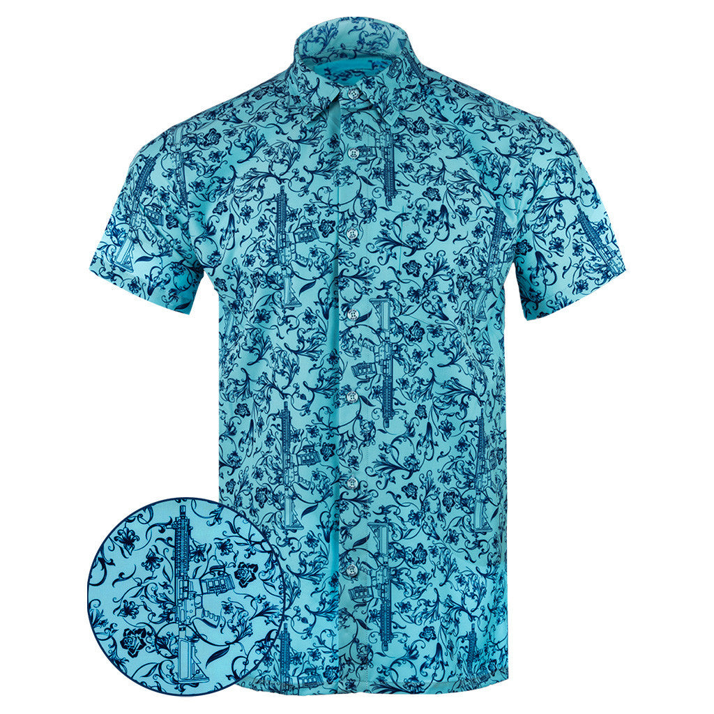Gray Man Blue Button Down Shirt Concealed Carry Hawaiian Shirt Present For Husband – Moonbestprint
