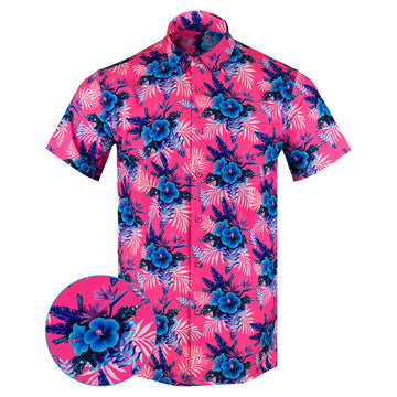 Hibiscus Pink Button Down Shirt Tactical Tropical Print Shirt Gifts For Gun Lovers – Moonbestprint