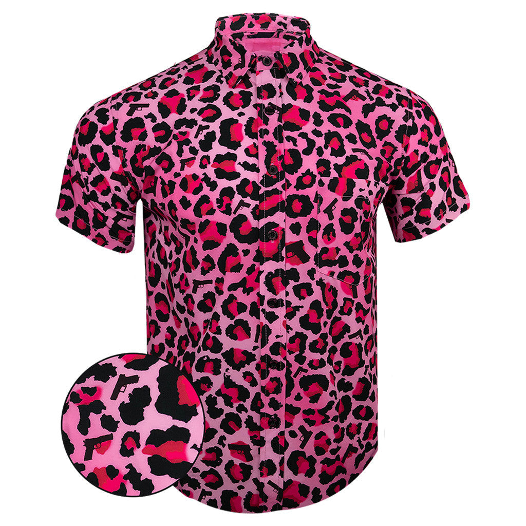 Leopard Pink Button Down Shirt Tactical Hawaiian Shirt Gifts For Son – Moonbestprint