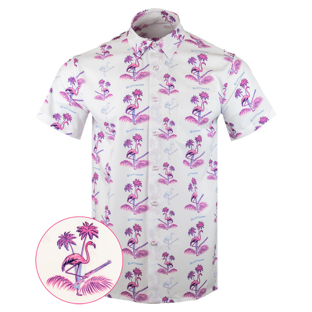Da Flamingo V3 White Button Down Shirt Tactical Aloha Shirt Christmas Gifts For Him – Moonbestprint