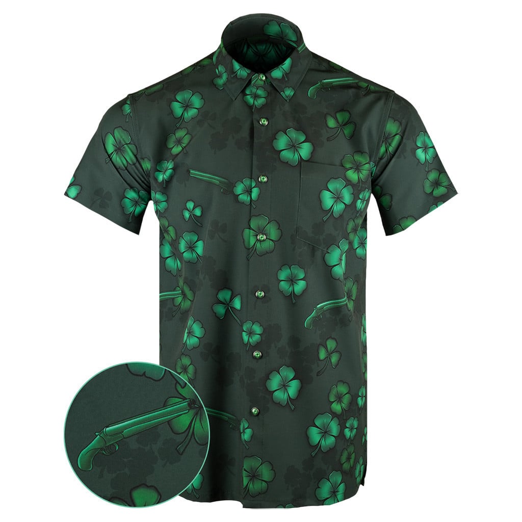 Sawed Off Shamrock Button Down Shirt Tactical Aloha Print Shirt Father Gifts – Moonbestprint