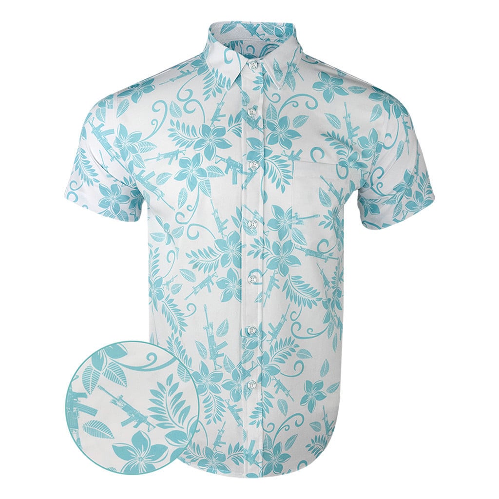 Hula White Mint Button Down Shirt Tactical Tropical Print Shirt Birthday Present For Husband – Moonbestprint