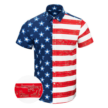 Old Glory Button Down Shirt USA Flag Gun Print Hawaiian Shirt Patriotic Gifts For Dad – Moonbestprint