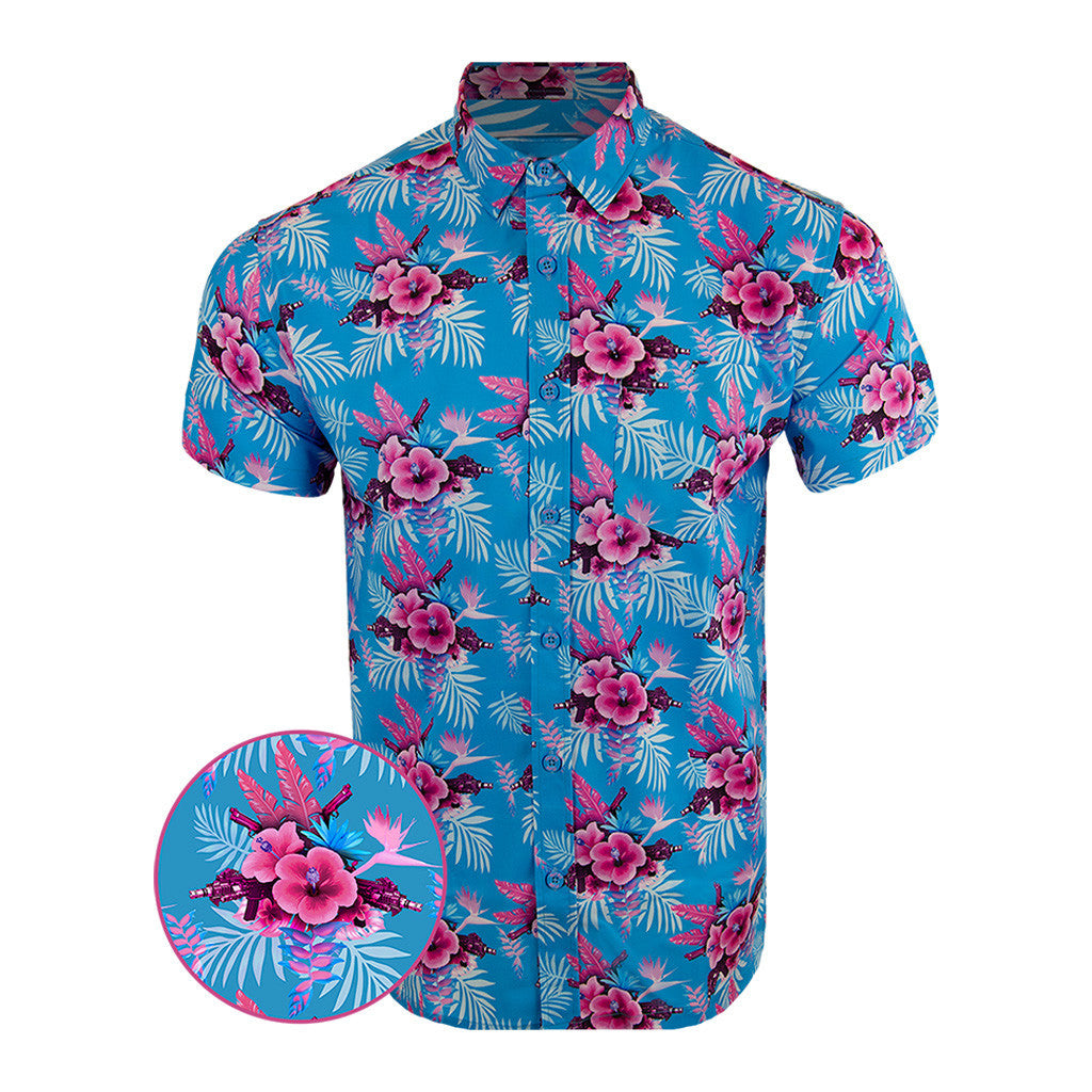 Hibiscus Miami Button Down Shirt Tactical Tropical Print Shirt Christmas Present Ideas For Men – Moonbestprint