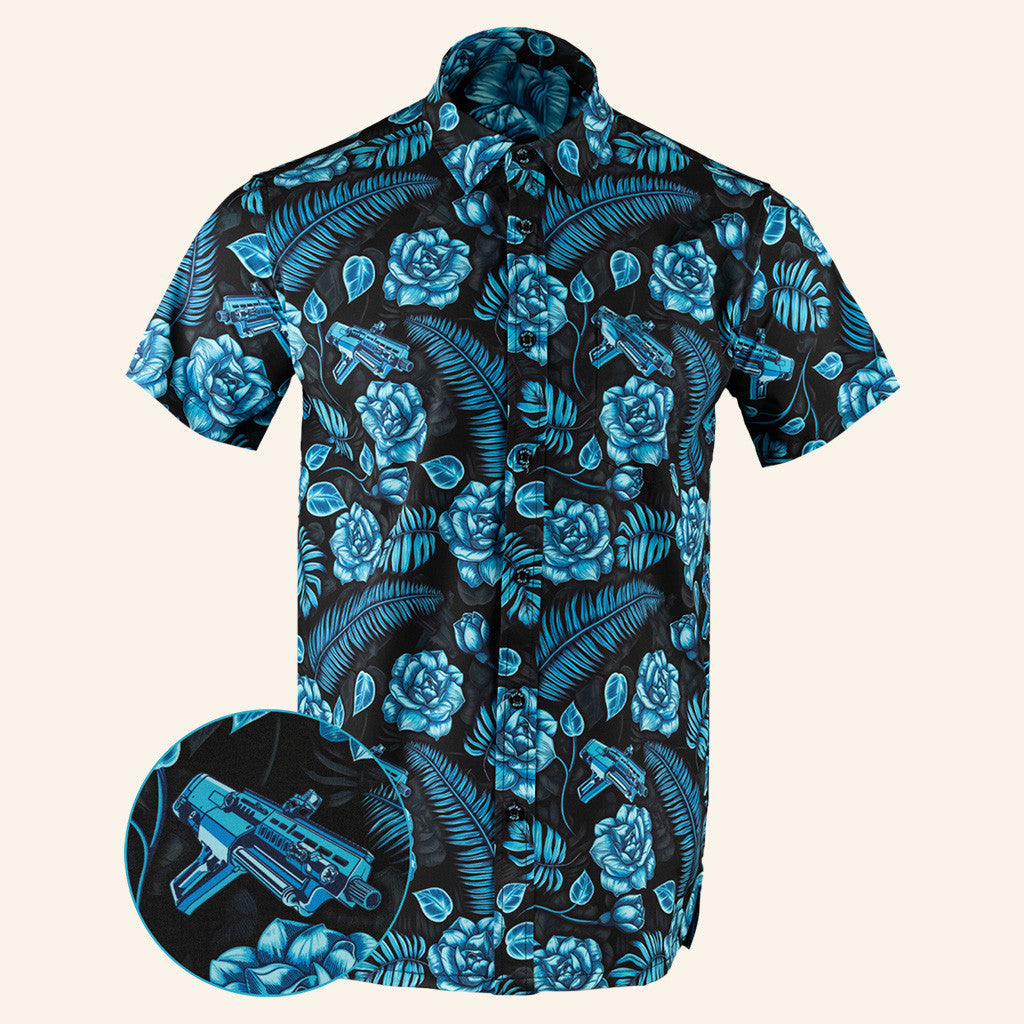 Shotgun Safari V2 Blue Button Down Shirt Tactical Aloha Shirt Good Christmas Gifts For Boyfriend – Moonbestprint