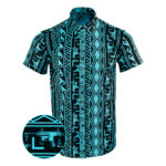 Tiki Black Cyan Button Down Shirt Tactical Hawaiian Shirt Good Gifts For Dad – Moonbestprint