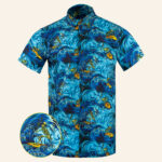 Surfs Up Blue Button Down Shirt Concealed Carry Hawaiian Shirt Gift Ideas For Father – Moonbestprint