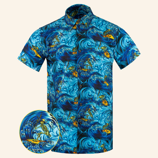 Surfs Up Blue Button Down Shirt Concealed Carry Hawaiian Shirt Gift Ideas For Father – Moonbestprint
