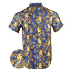Tropics Blue Gold Button Down Shirt Tactical Aloha Print Shirt Pro Gun Merch Gifts For Dudes – Moonbestprint