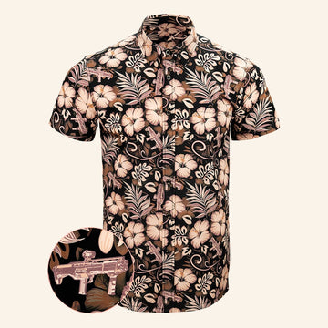 Shotgun Safari Tan Button Down Shirt Tactical Aloha Print Shirt Best Gifts For Son – Moonbestprint