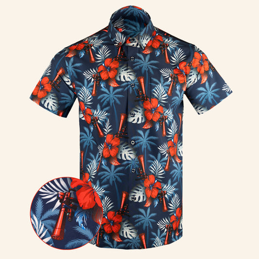 Suppressed Blue Button Down Shirt Tactical Tropical Print Shirt Gift Ideas For Father – Moonbestprint