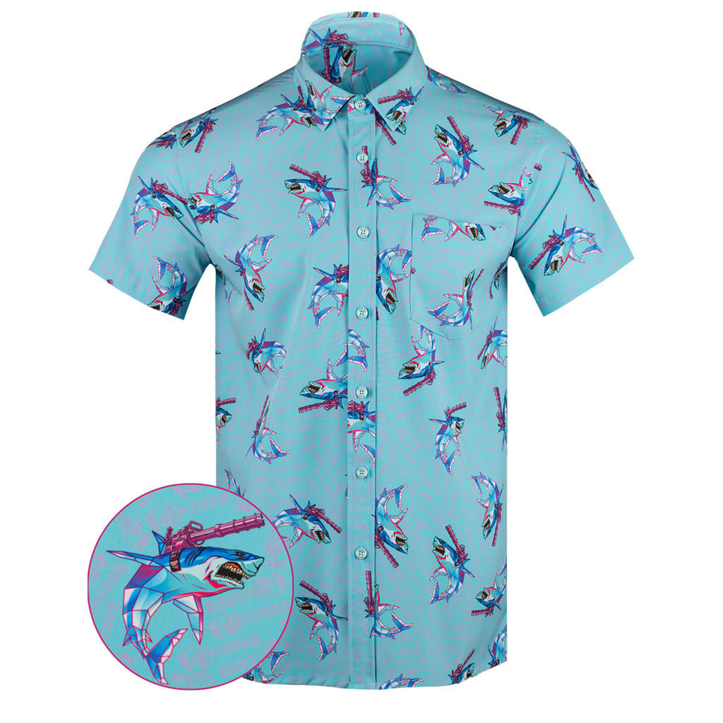 Synth Shark Button Down Shirt Hawaiian Tactical Button Down Present For Husband – Moonbestprint