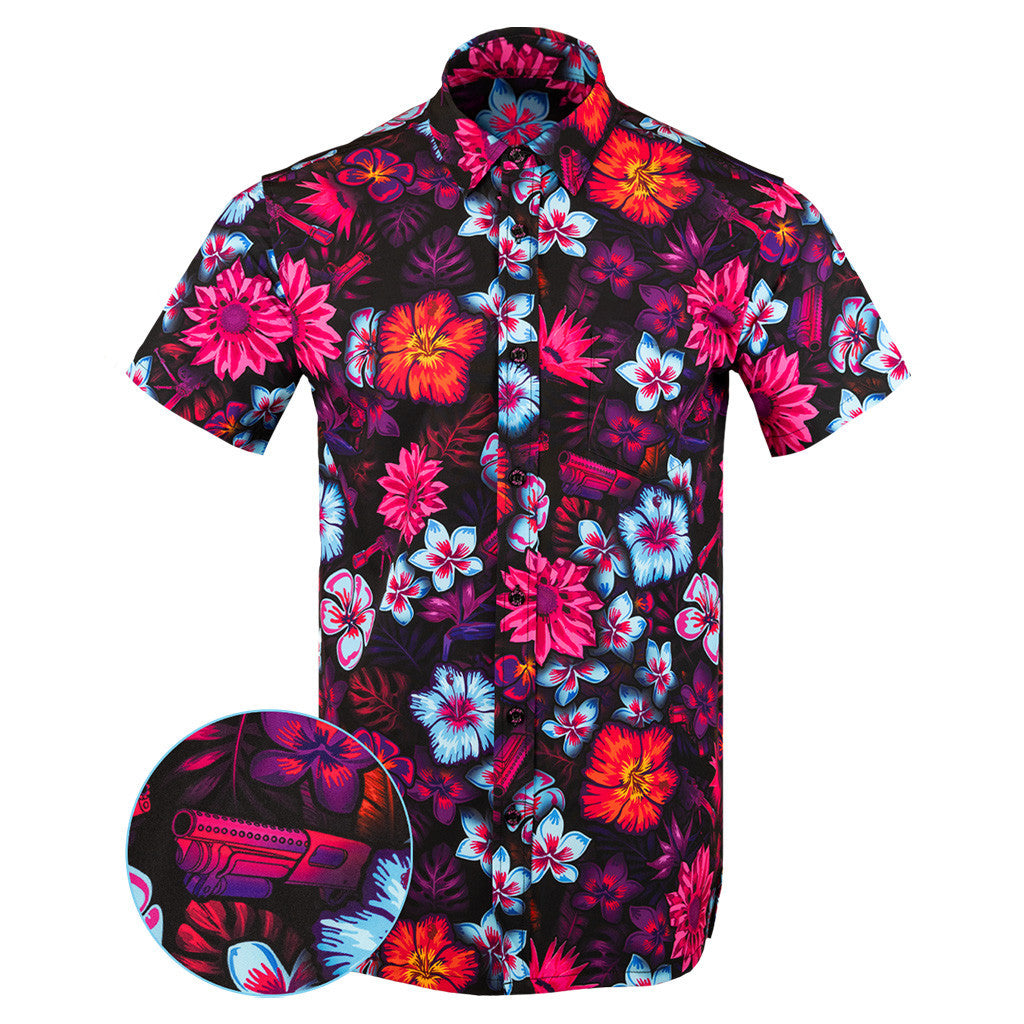 Tropical Fields Button Down Shirt Hawaiian Tactical Button Down Pro Gun Merch Dad Gifts – Moonbestprint