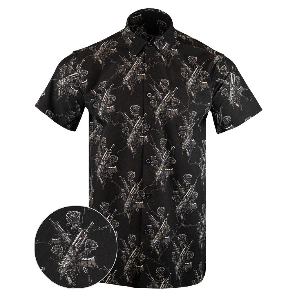 Thorned Button Down Shirt Tactical Shirt Hawaii Style Merch Gifts For Gun Lovers – Moonbestprint