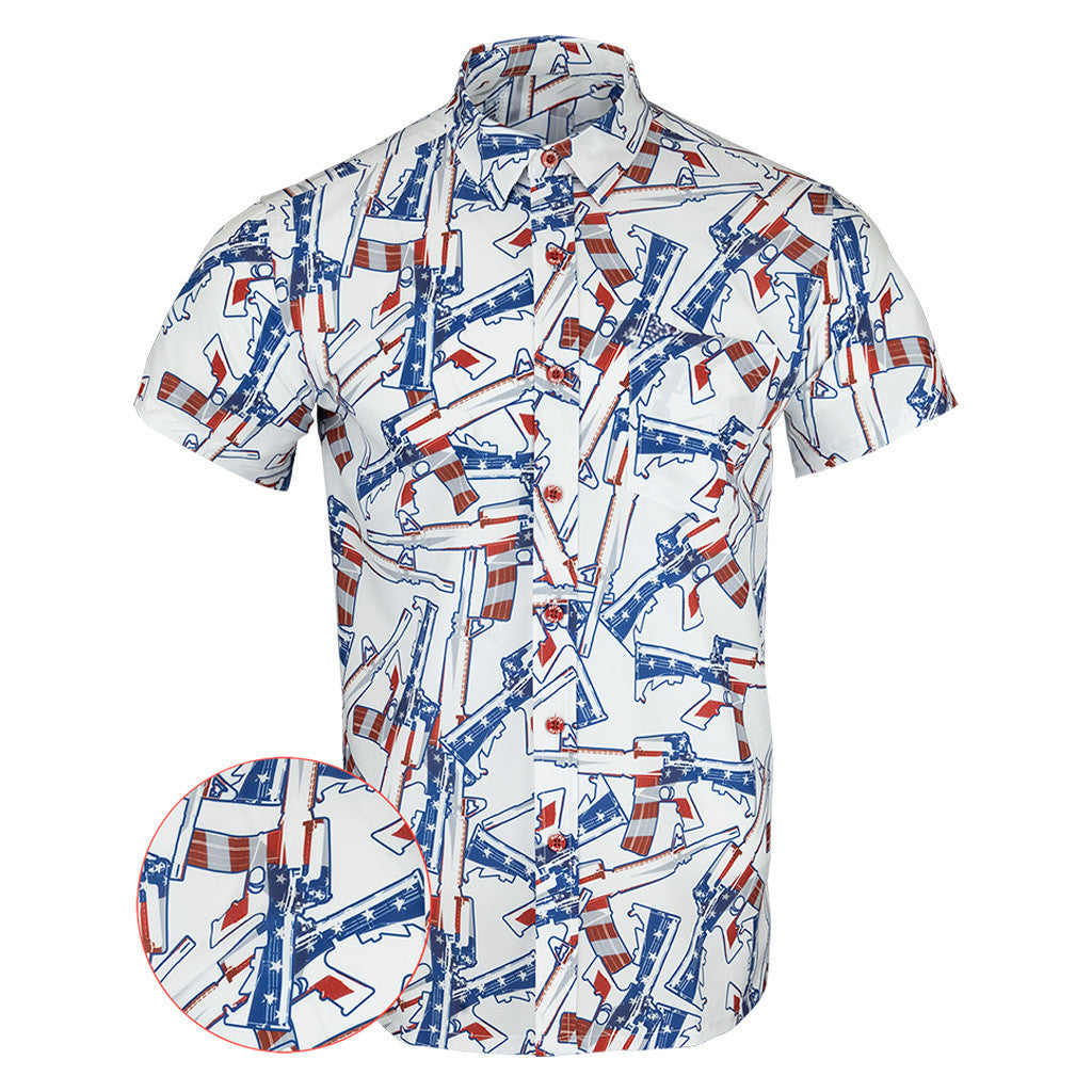 The 4th White Button Down Shirt Gun Print Hawaiian Shirt Patriotic Gifts For Father – Moonbestprint