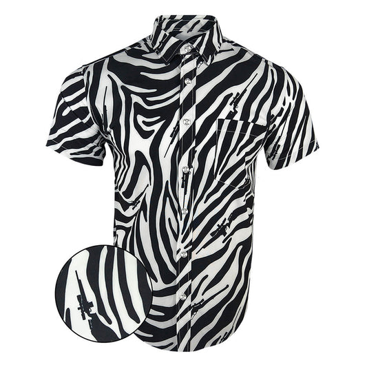 Zebra Button Down Shirt Hawaiian Tactical Button Down Pro Gun Rights Merch Gifts For Father – Moonbestprint