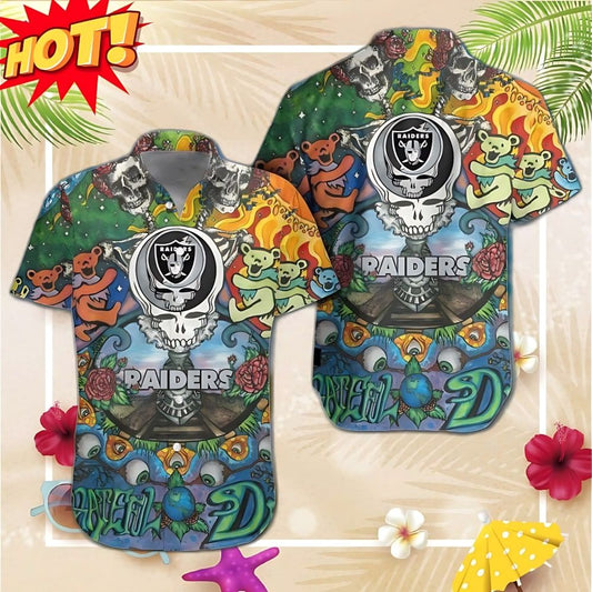 Las Vegas Raiders Grateful Dead Hawaiian Shirt - Moonbestprint