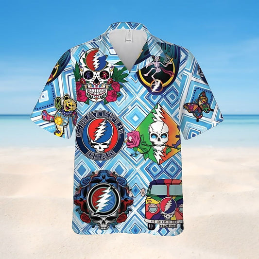 Blue Lagoon Grateful Dead Collage Hawaiian Shirt - Moonbestprint