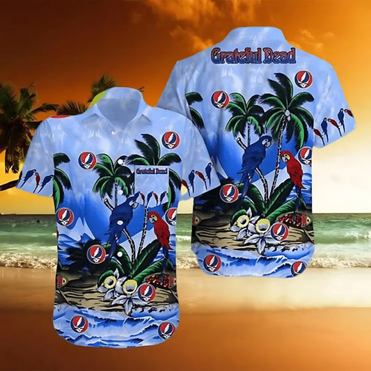 Grateful Dead Parrot Couple Summer Beach Hawaiian Shirt - Moonbestprint