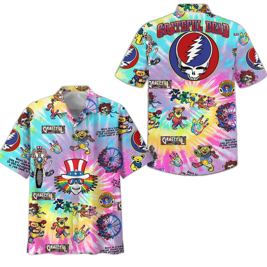 Grateful Dead Dancing Bears Tie-Dye Colorful Hawaiian Shirt - Moonbestprint