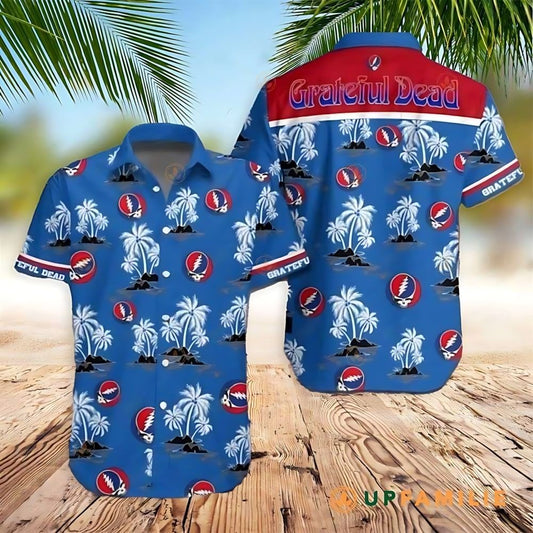 Grateful Dead Band Palm Tree Blue Hawaiian Shirt - Moonbestprint