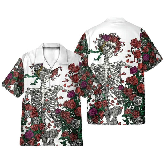 Grateful Dead Skull With Rose Hawaiian Shirt - Moonbestprint