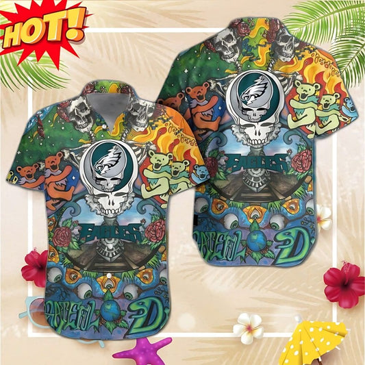 Philadelphia Eagles Grateful Dead Hawaiian Shirt - Moonbestprint