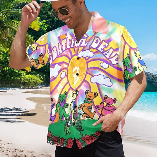 Grateful Dead Dancing Bears Tie-Dye Hawaiian Shirt - Moonbestprint