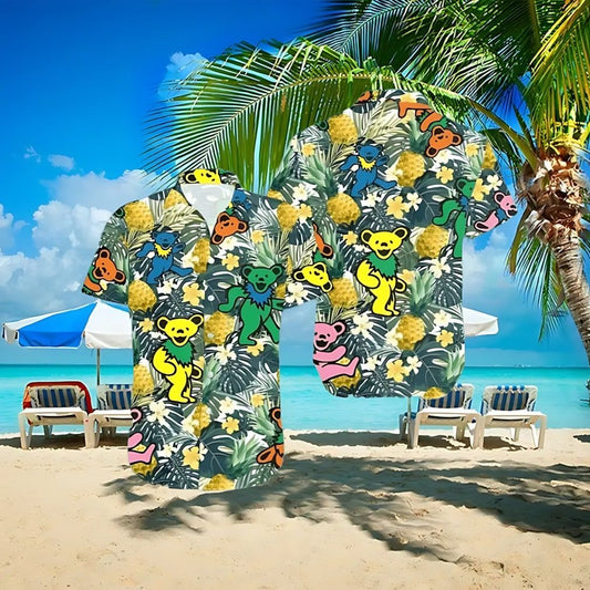 Dancing Bears Pineapple Tropical Forest Grateful Dead Hawaiian Shirt - Moonbestprint