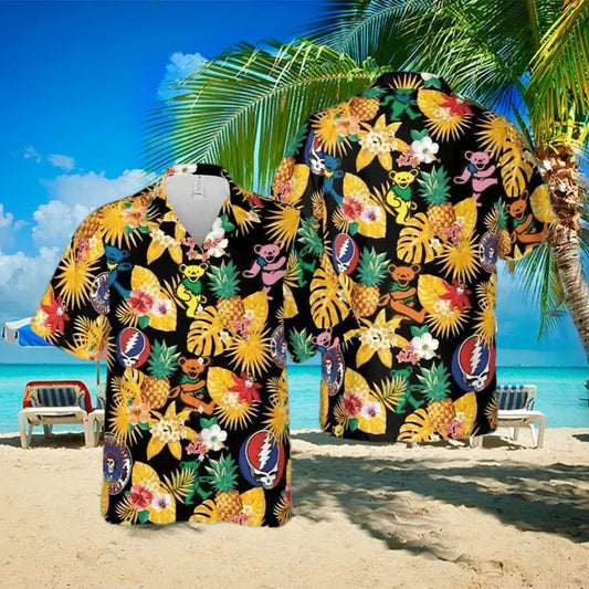 Grateful Dead Colorful Dancing Bear Hawaiian Shirt - Moonbestprint