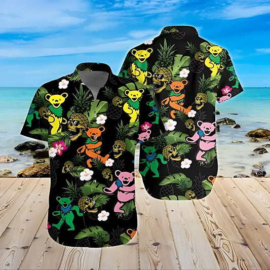 Grateful Dead Bear Skull Pineapple Hawaiian Shirt - Moonbestprint
