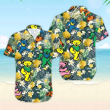 Grateful Dead Dancing Bears Pineapple Forest Hawaiian Shirt – Moonbestprint